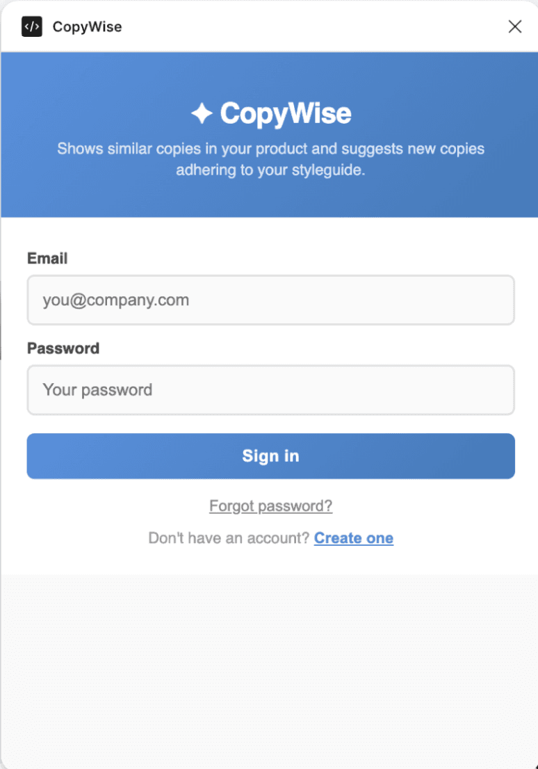 CopyWise sign-in screen